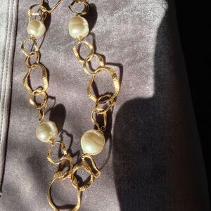 Gold and Pearl Chain Necklace